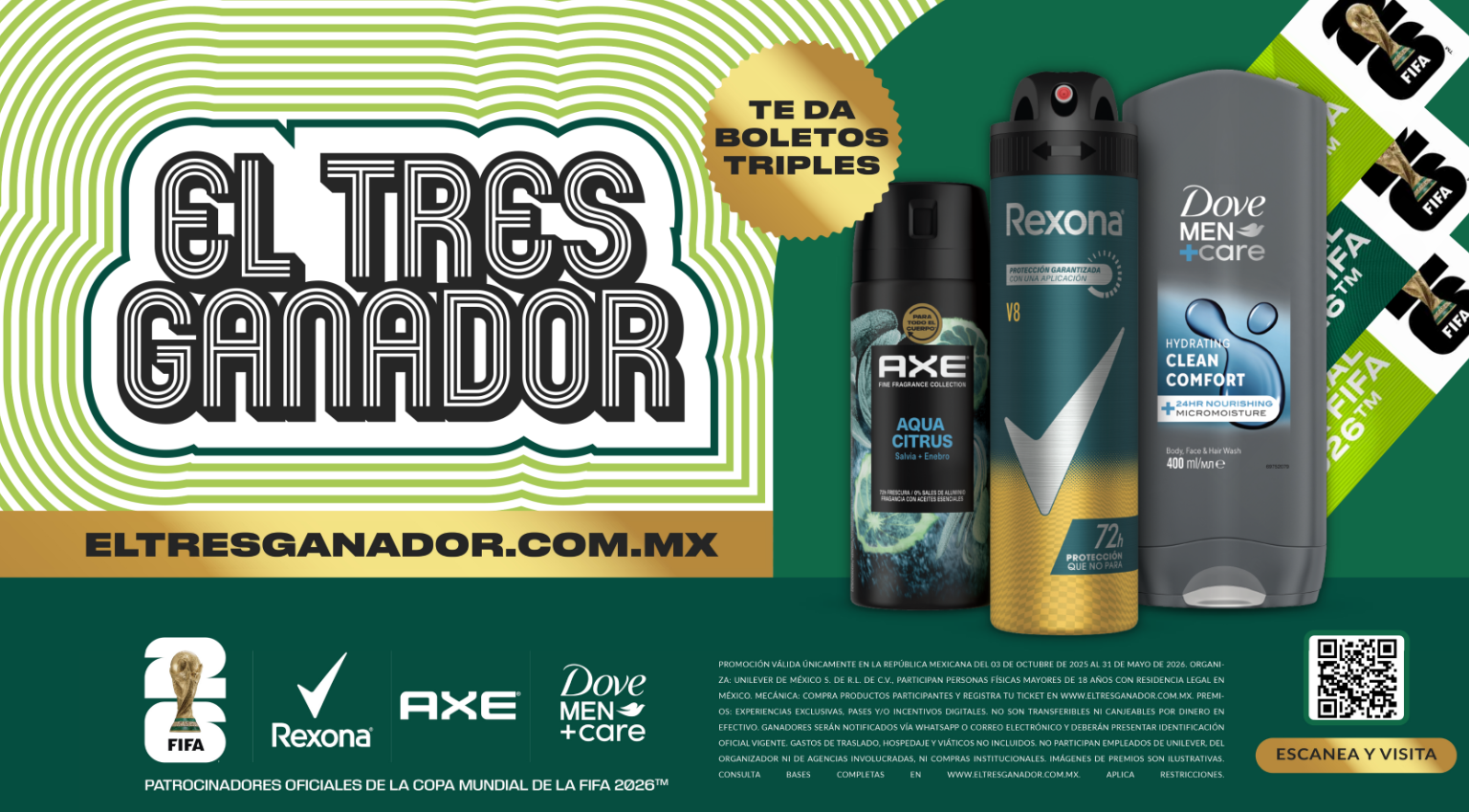 Rexona, AXE y Dove regalan 184 pases triples para partidos de la Copa Mundial de la FIFA 2026?
